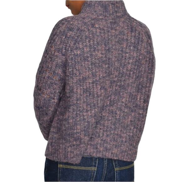 Madewell Pointelle Sweater Purple Mock Neck Cable Knit Pullover Chunky Boxy XS - Picture 2 of 12
